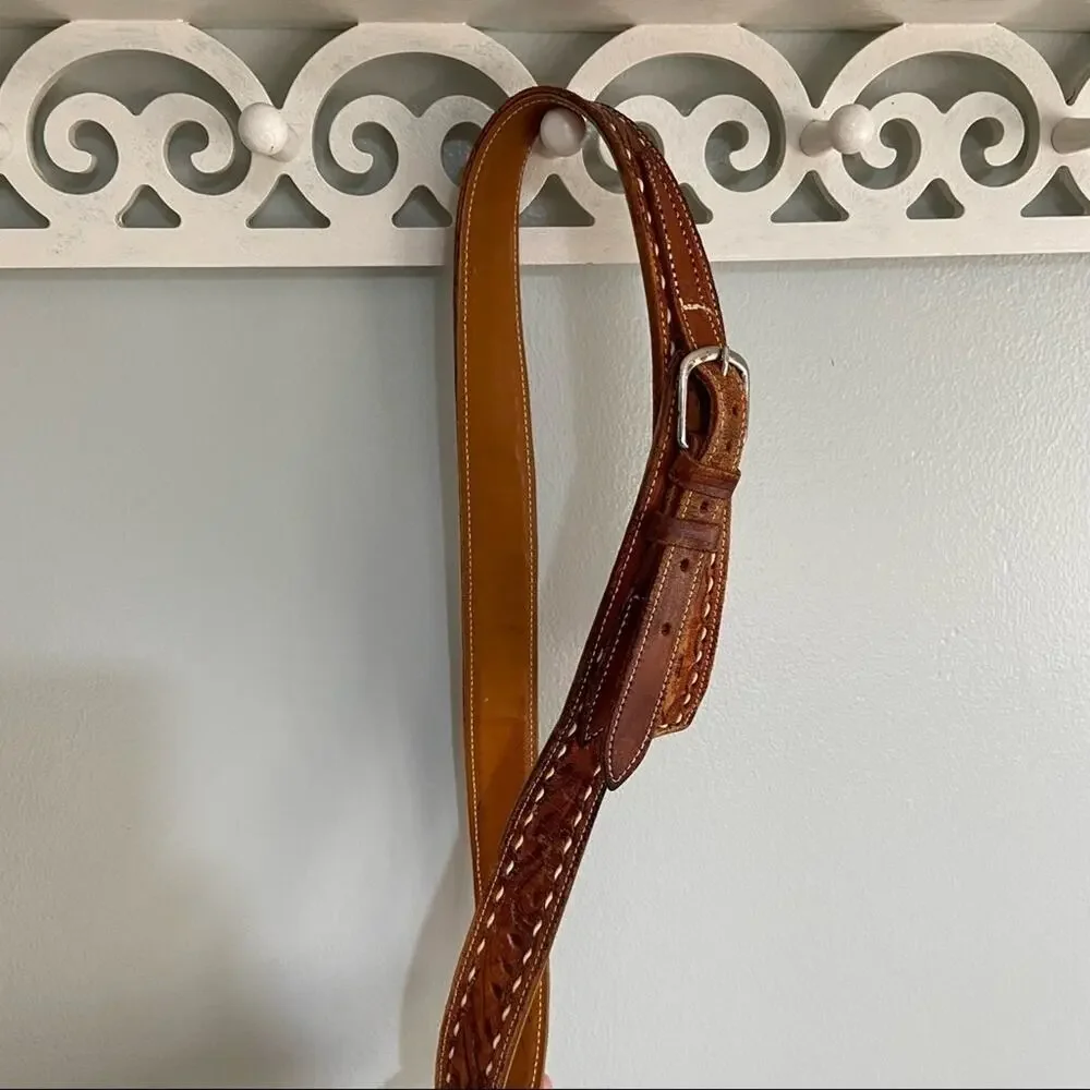 Vintage Western Hand Tooled Brown Cowhide Leather Belt 1.5” Floral Cowboy M/L